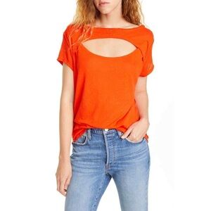 NEW $58 Free People Womens M June Front Cut Out Tee Top Rome Red